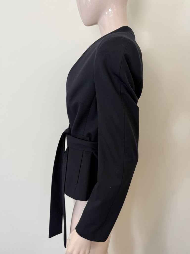 Vanilia - Blazer - blauw, V-hals, strikceintuur - S
