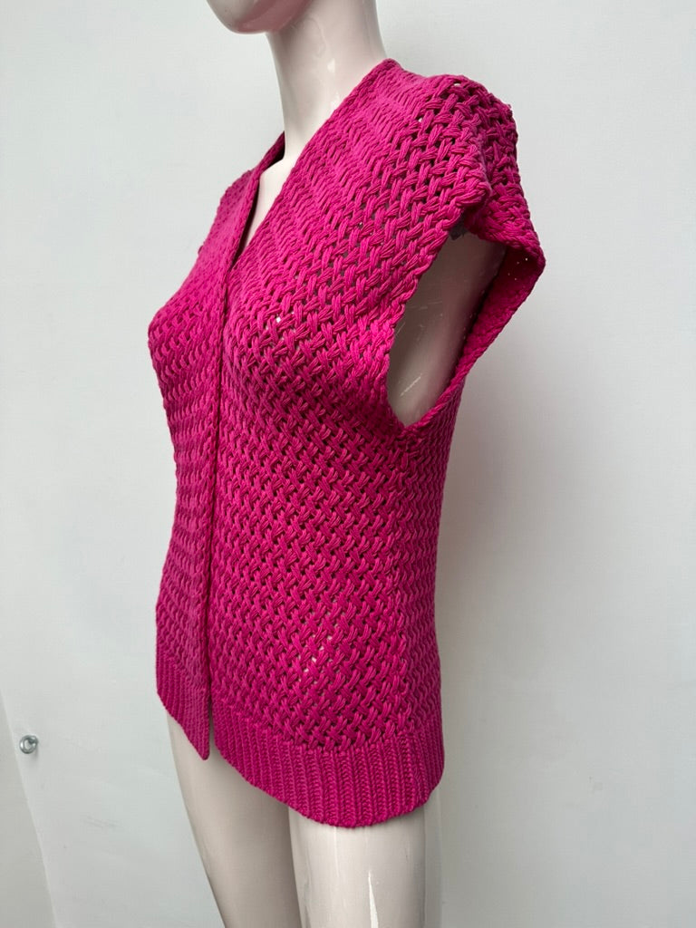 Rino & Pelle - Vest - fuchsia roze, opengewerkt patroon, mouwloos - M