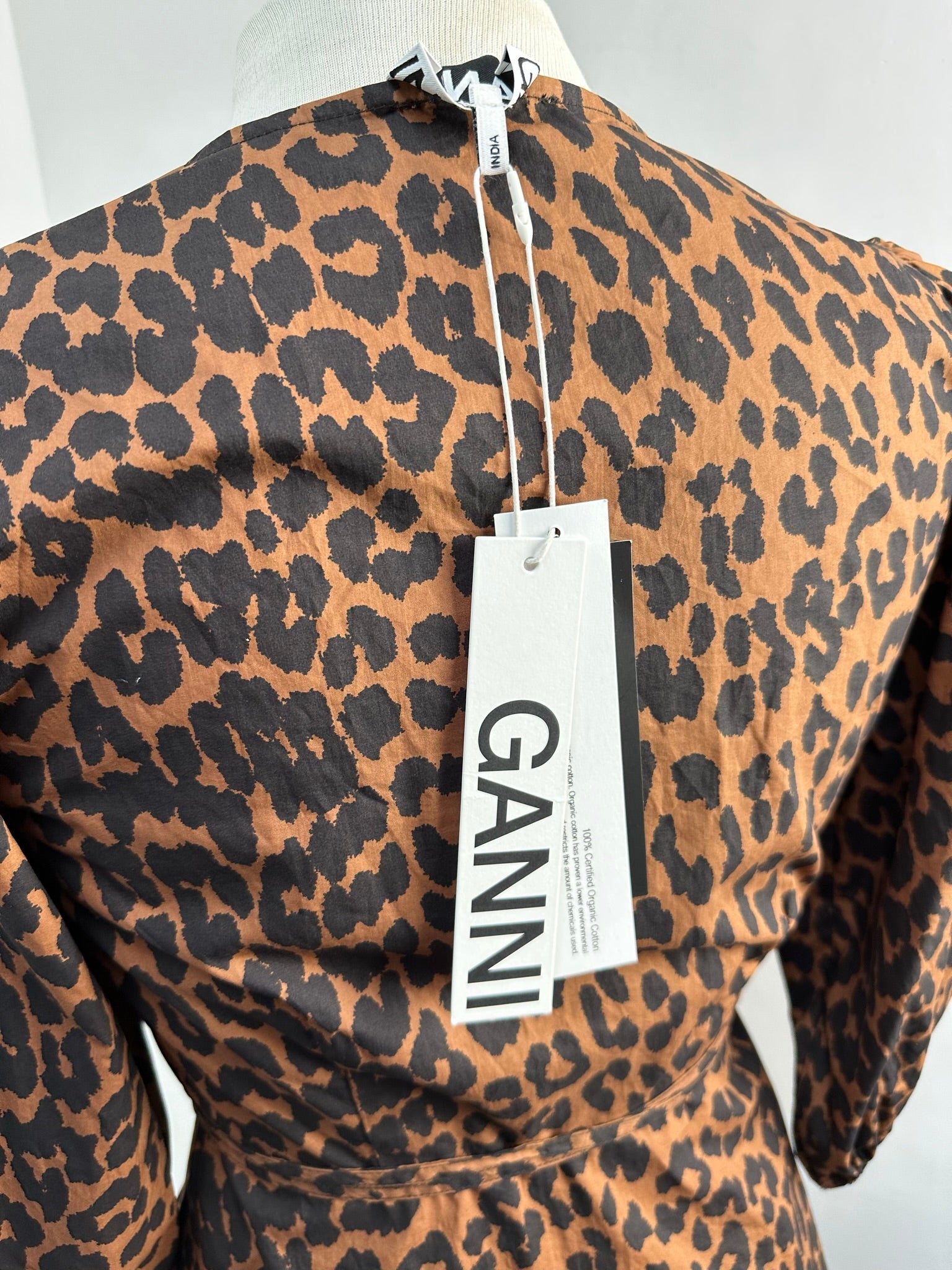 Ganni overslag blouse luipaard met pofmouw maat 34