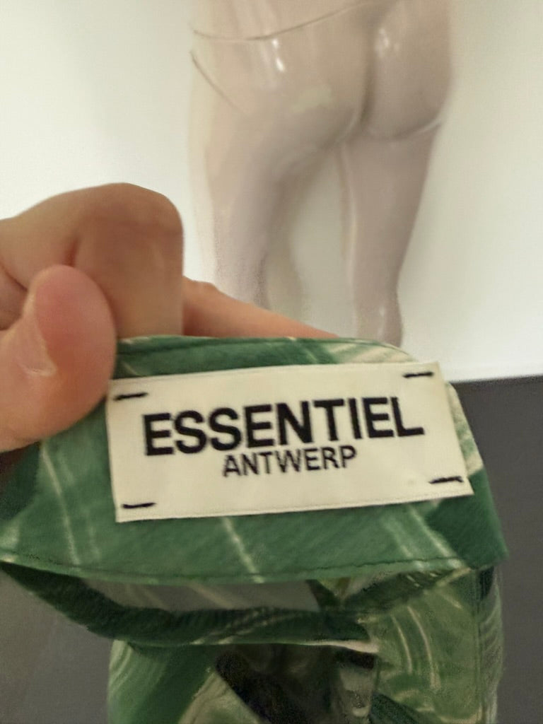 ESSENTIEL ANTWERP - Jurk - groen/beige, abstracte print, korte mouwen - L