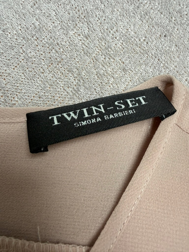 TWIN-SET Simona Barbieri - Jurk - beige, lange mouwen, rimpeldetail - M