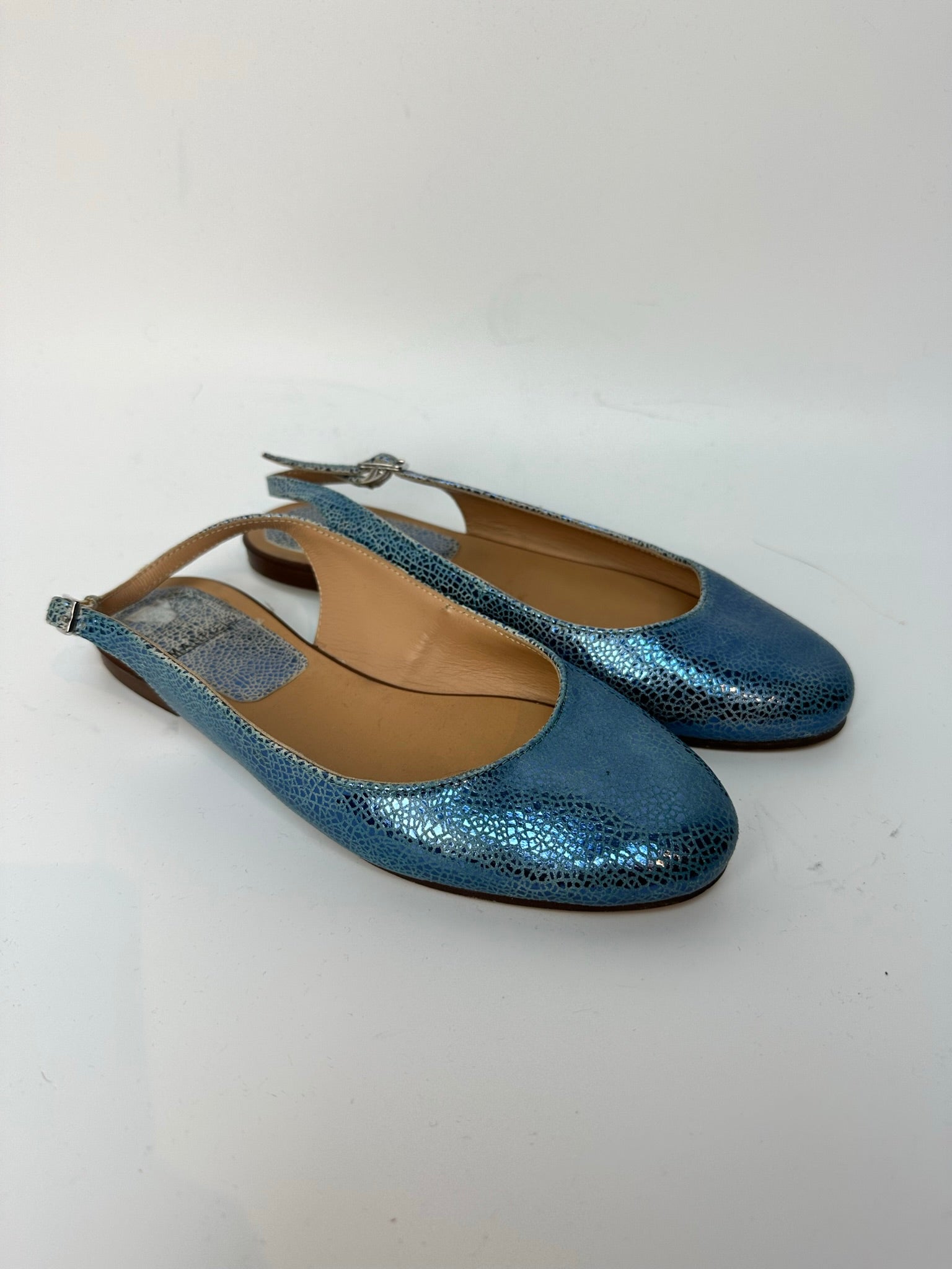 Manfield blauw metallic slingback ballerina's maat 36