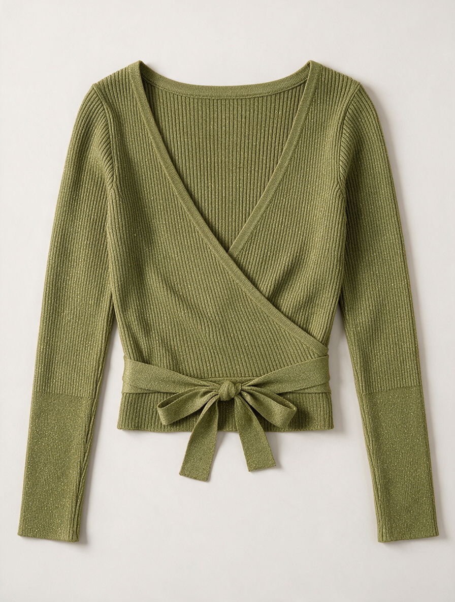 FRACOMINA - Vest - groen, ribgebreid, wikkelmodel - S