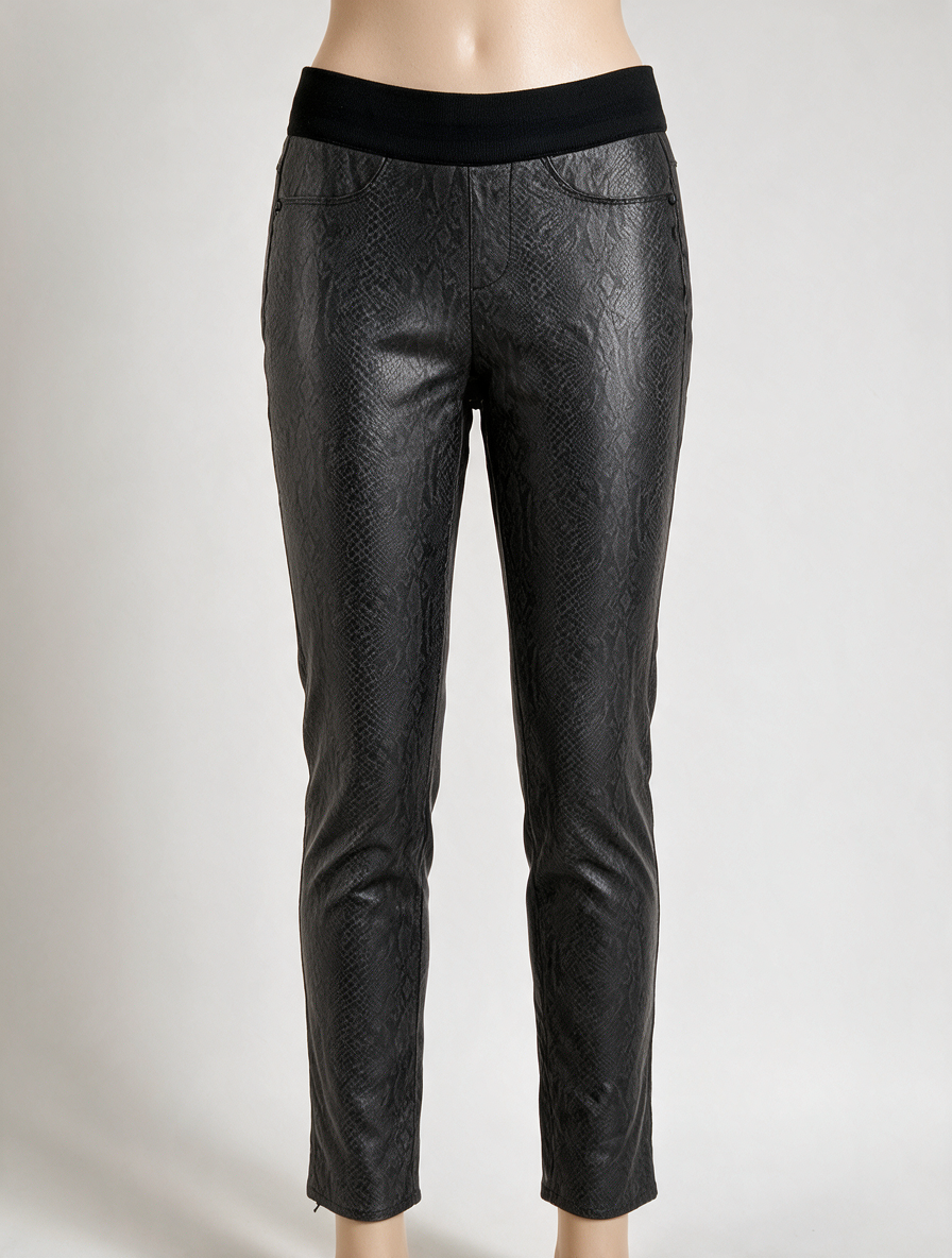 CAMBIO - Broek - zwart, slangenprint, elastische tailleband - S