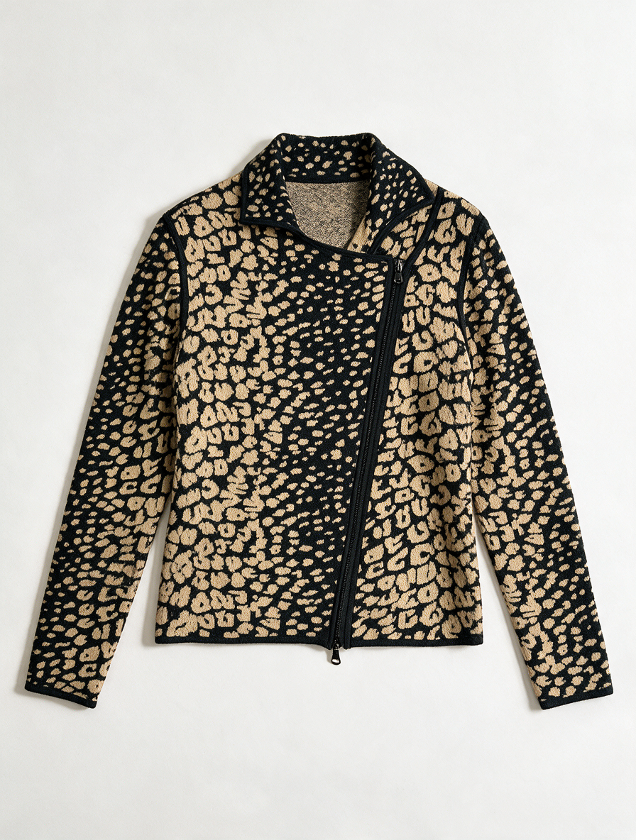 Claudia Sträter - Vest - dierenprint, beige en zwart, asymmetrische ritssluiting - M