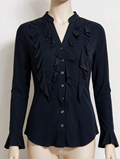 HELENA HART - Blouse - donkerblauw, ruches, opstaande kraag - XL