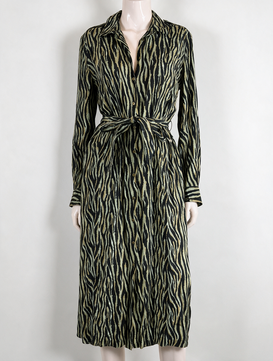 Garcia - Jurk - zebraprint, midi-lengte, ceintuur - S