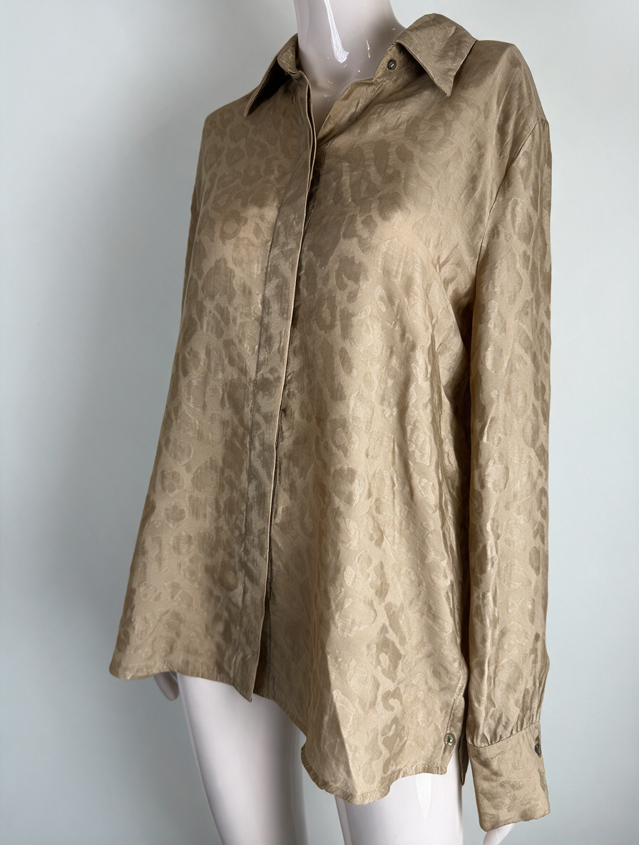 Scotch & Soda - Blouse - goud-beige, jacquard animal print, blinde knoopsluiting - XL