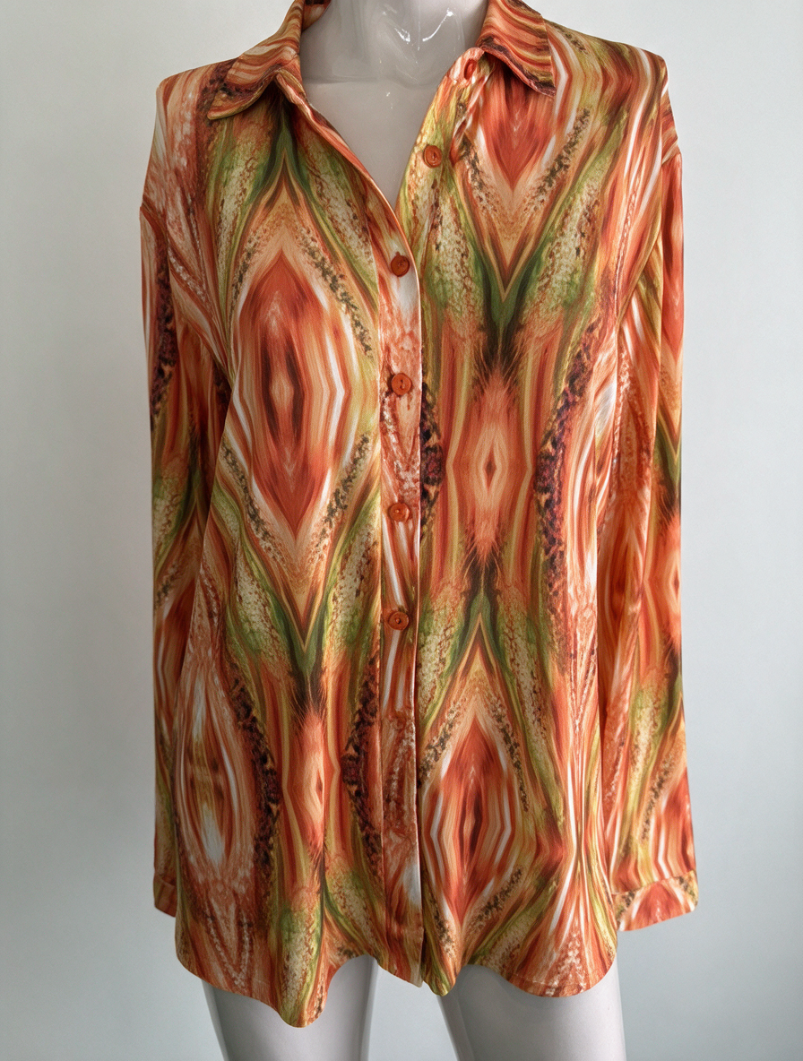 Angelle Milan - Blouse - oranje/groen/geel, all-over patroon, losvallend - XL