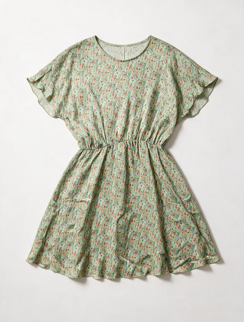 American Vintage - Jurk - bloemenprint, korte mouw, elastische taille maat M