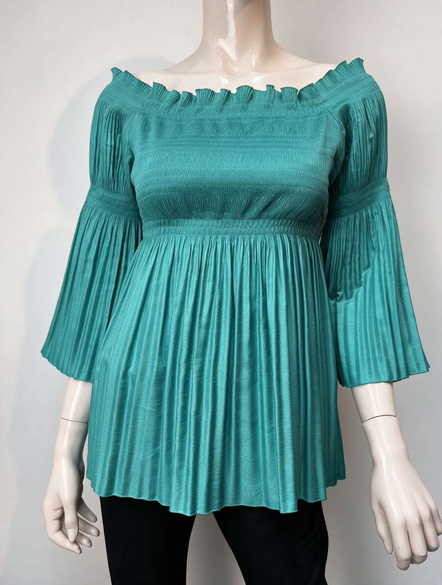 Patrizia Pepe - Blouse - turquoise, off-shoulder hals, 3/4 wijde mouwen - M