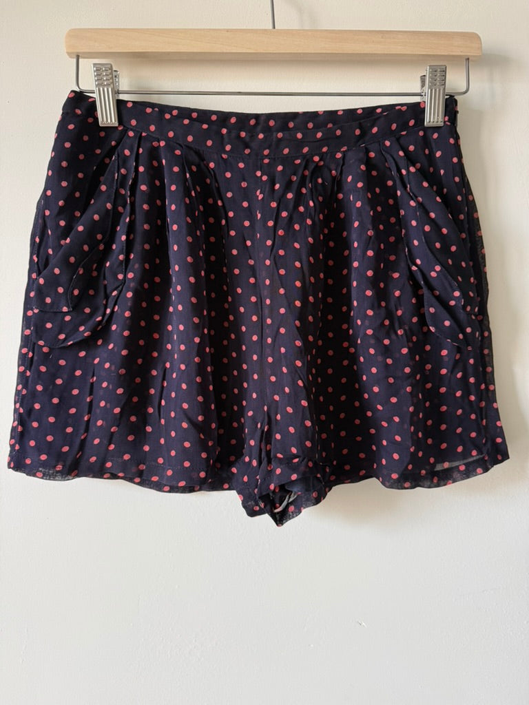 TOPSHOP - Short - blauw met roze stippen, losse pasvorm, steekzakken - S
