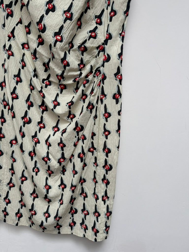 Natan Collection - Jurk - crème/zwart/rood, abstract patroon, mouwloos - M