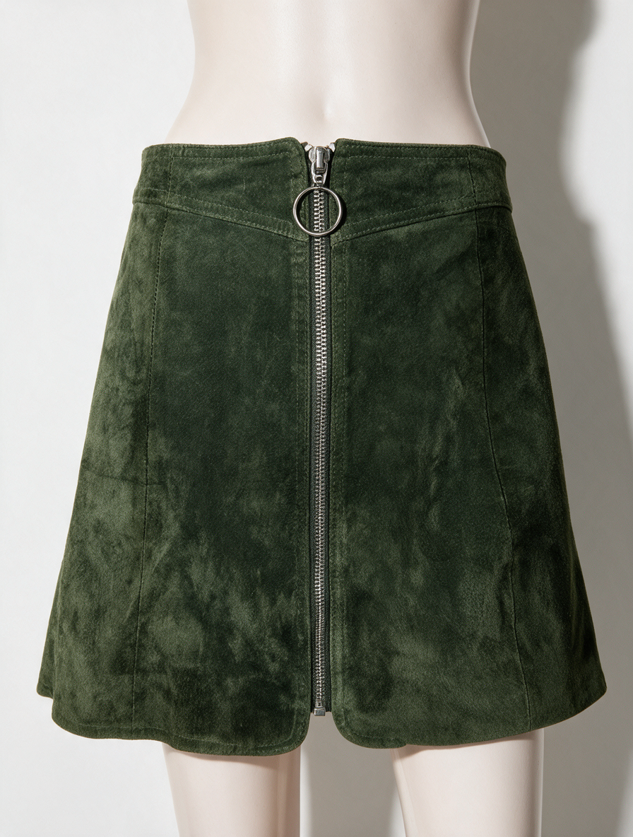 ZARA WOMAN - Rok - groen suède, doorlopende rits, kort model - S