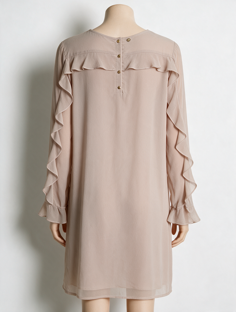 TWIN-SET Simona Barbieri - Jurk - beige, lange mouwen, rimpeldetail - M