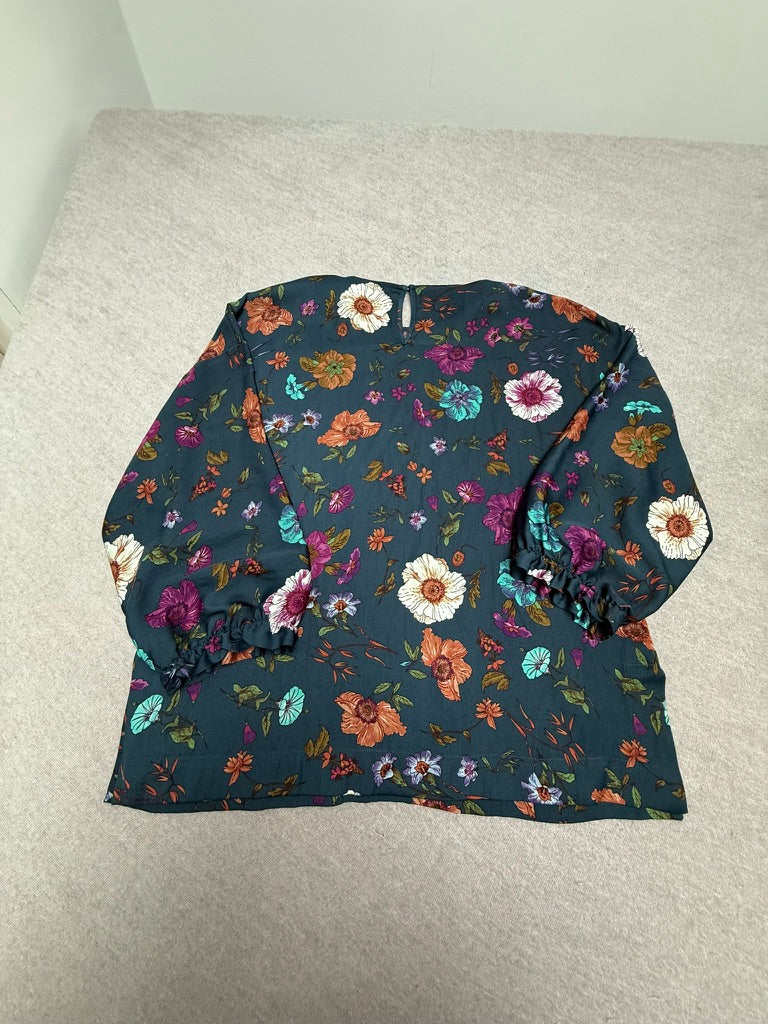 ESSENTIEL ANTWERP - Blouse - donkerblauw, all-over bloemenprint, ronde hals - L