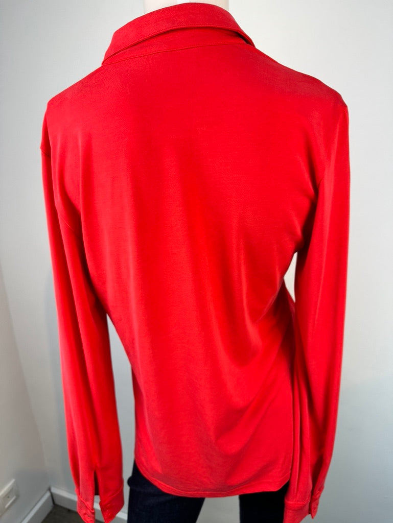 Eksept - Blouse - rood, licht glanzende stof, doorknoopsluiting - XS