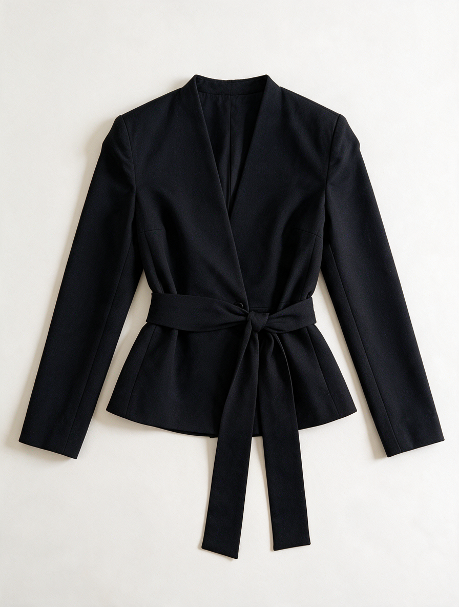 Vanilia - Blazer - blauw, V-hals, strikceintuur - S