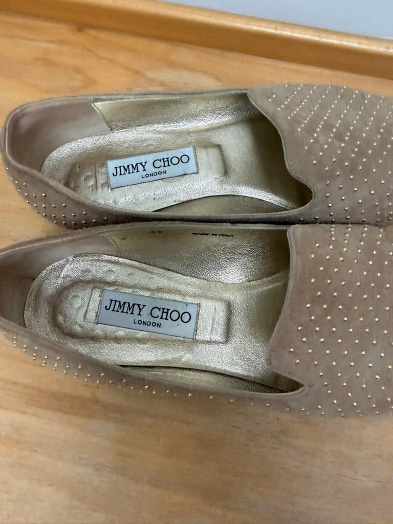 Jimmy Choo - Schoenen - suède, taupe, goudkleurige studs