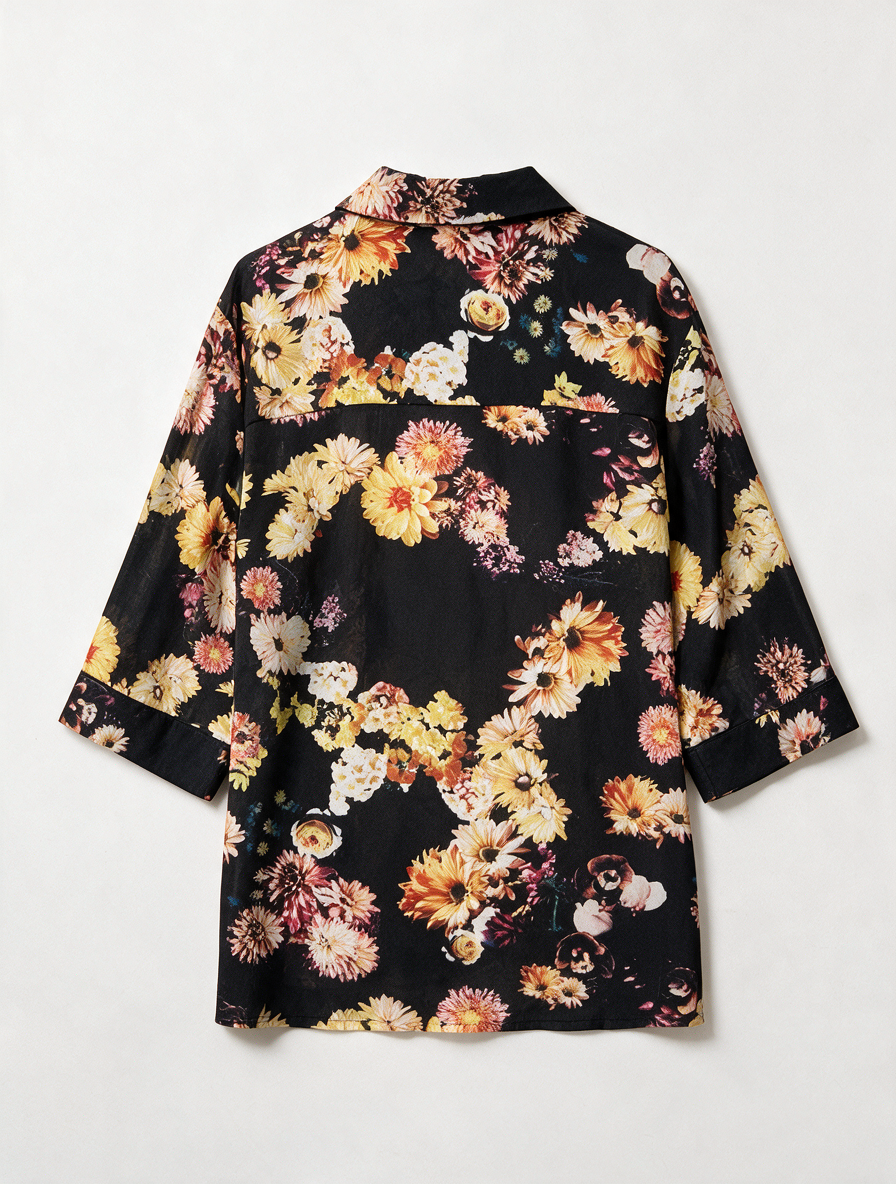 SELECTED - Blouse - zwart, bloemenprint, korte mouw - S