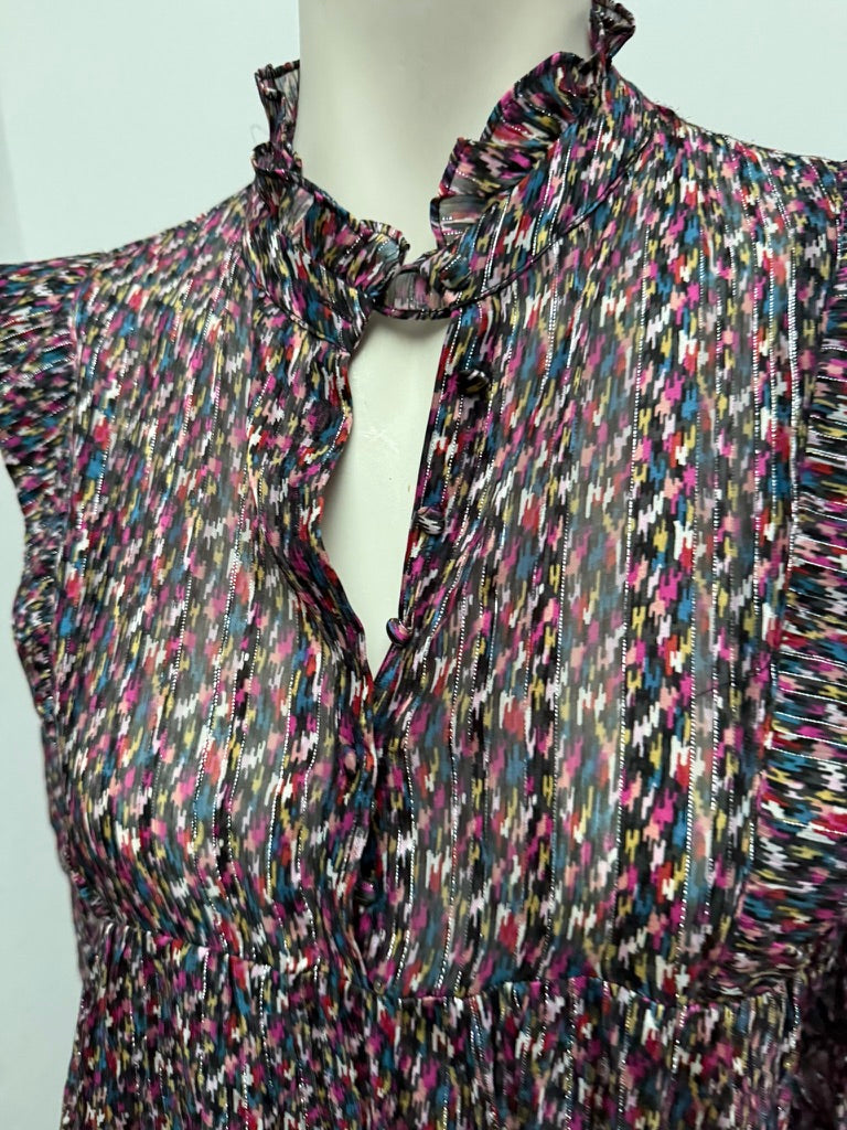 ba&sh - Jurk - all-over print, striksluiting, 3/4 mouw - S