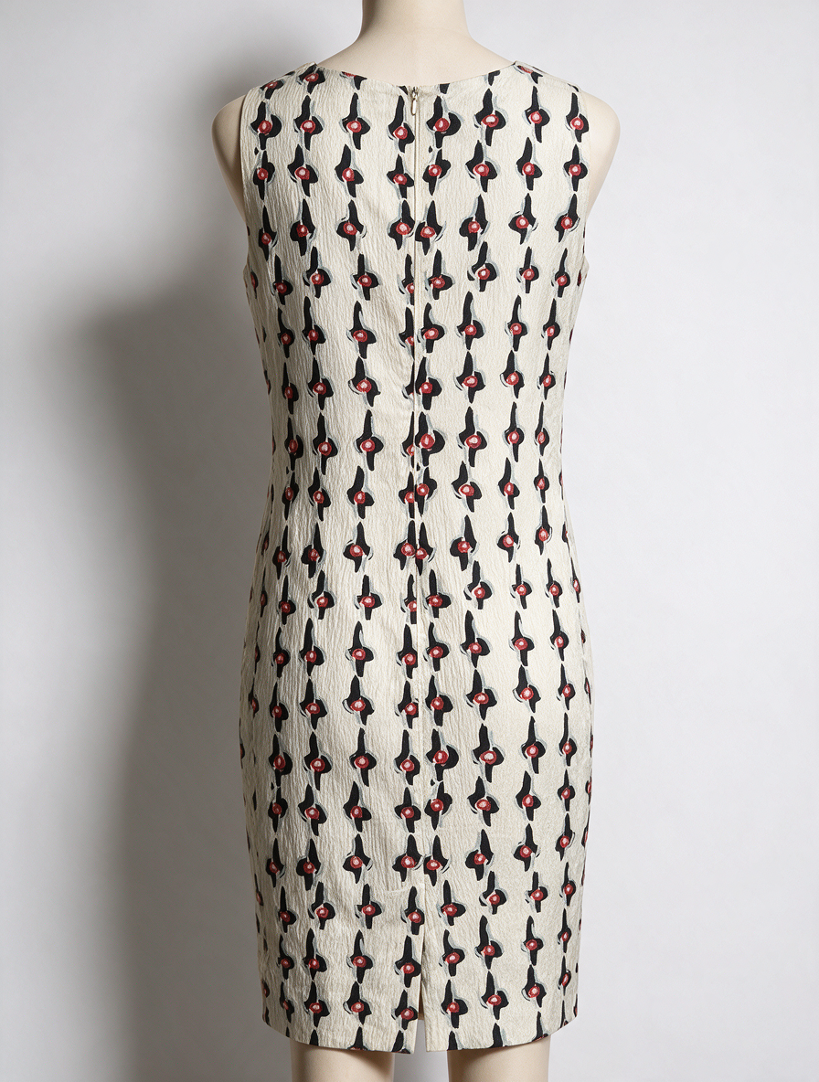 Natan Collection - Jurk - crème/zwart/rood, abstract patroon, mouwloos - M