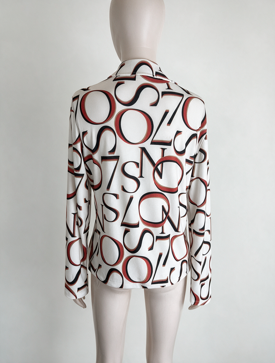 Zoso - Blouse - all-over cijferprint, wit-zwart-rood, strikkoord - M