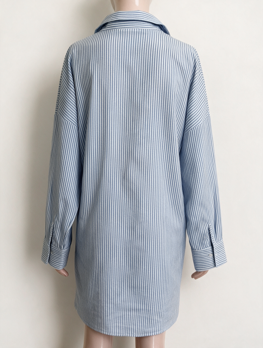 NOUS SOMMES LABELS - Jurk - blauw-wit gestreept, lange mouw, knoopsluiting voor - L