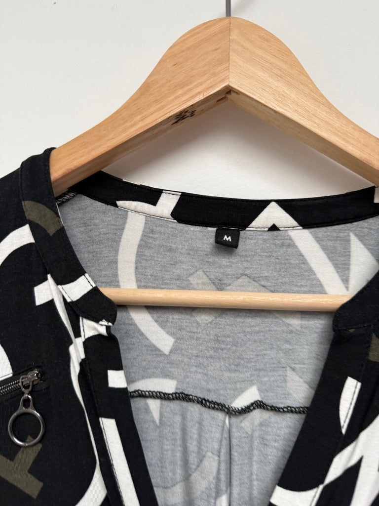 ZOSO - Tuniek - abstracte print, ritsdetails op de schouders, lange mouwen - M