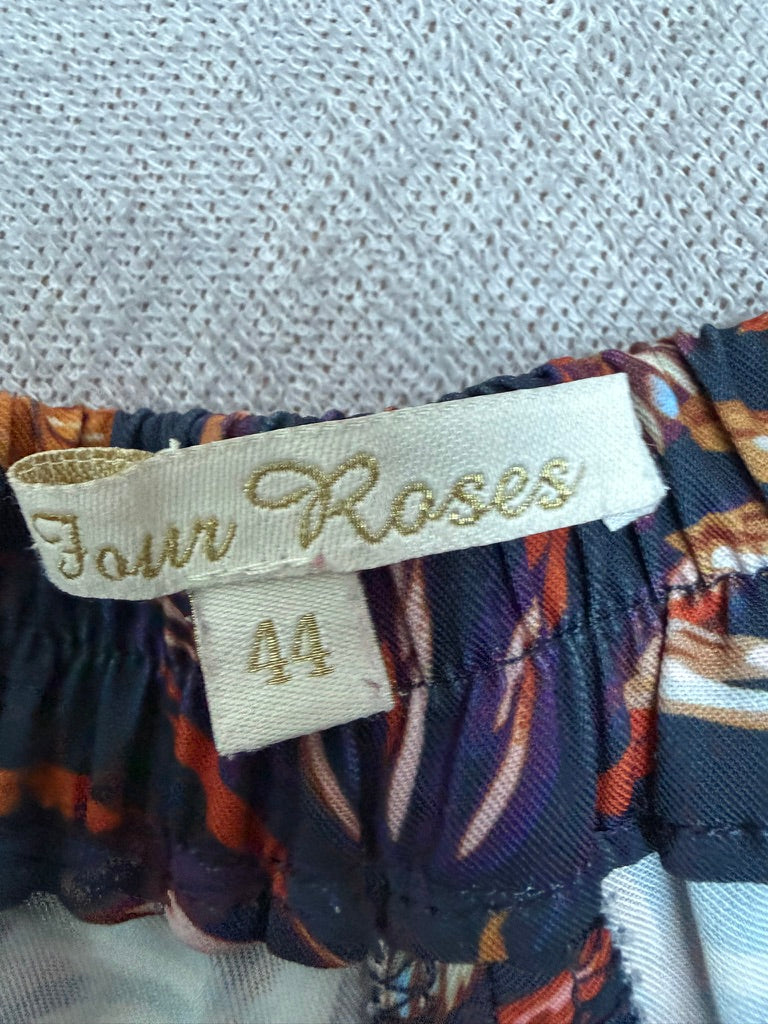 Four Roses - Broek - tropische bladerprint, wijde rechte pijpen, soepele stof - XL