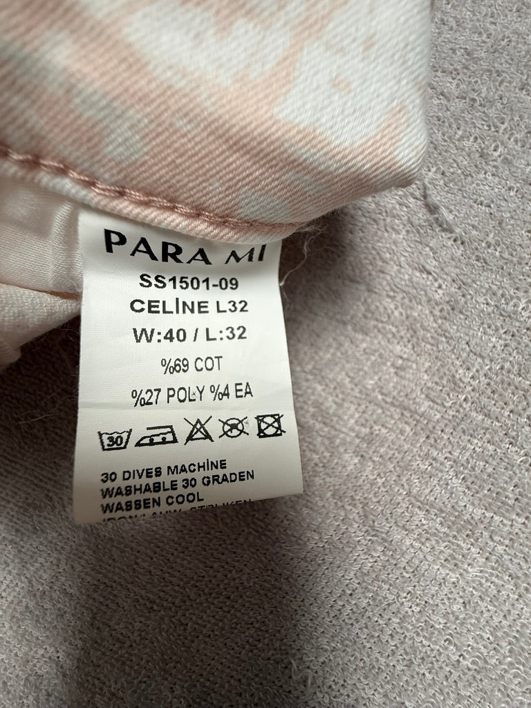 Para Mi Celine Skinny Jeans W40 L32 – Roze Beige Printbroek – Stretch Damesbroek