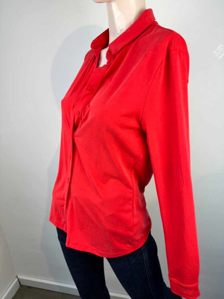 Eksept - Blouse - rood, licht glanzende stof, doorknoopsluiting - XS