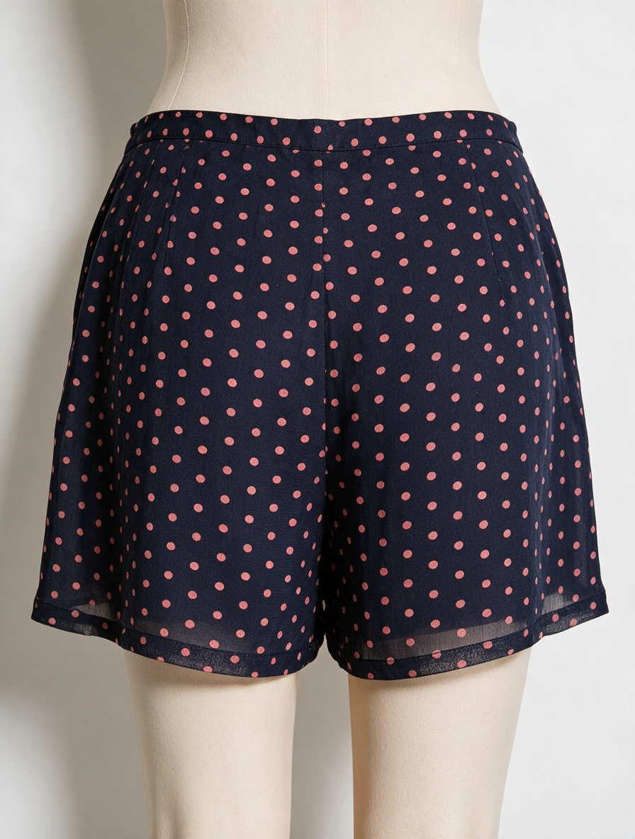 TOPSHOP - Short - blauw met roze stippen, losse pasvorm, steekzakken - S