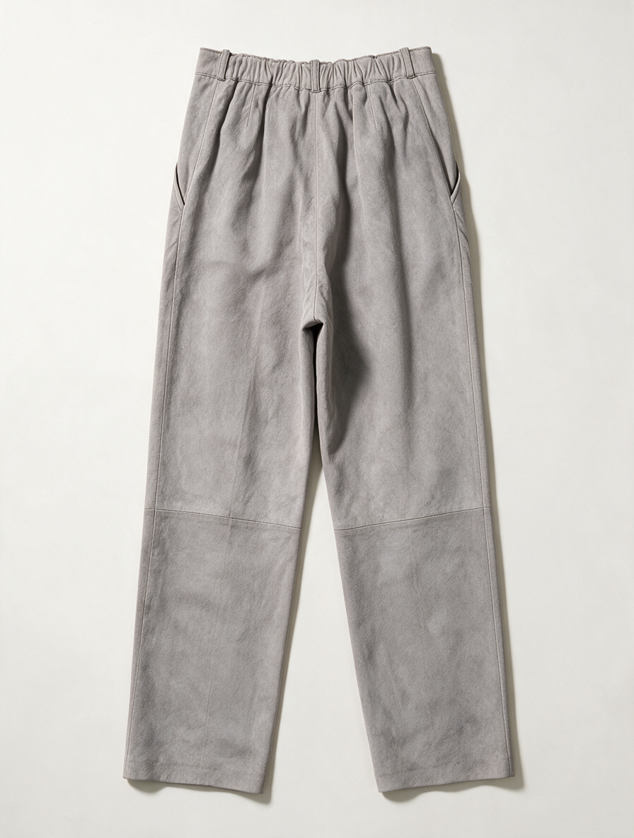 Broek - grijs, suède, high waist - vintage - S