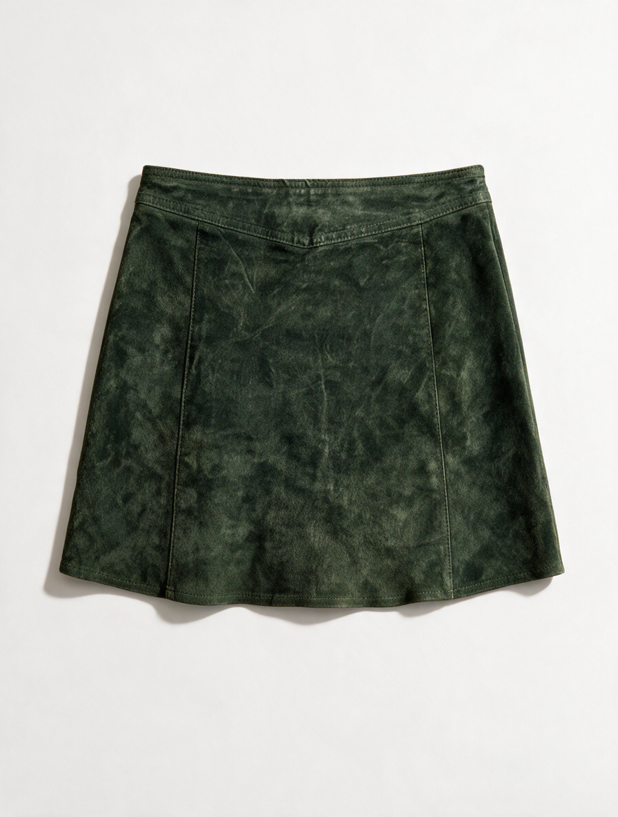ZARA WOMAN - Rok - groen suède, doorlopende rits, kort model - S