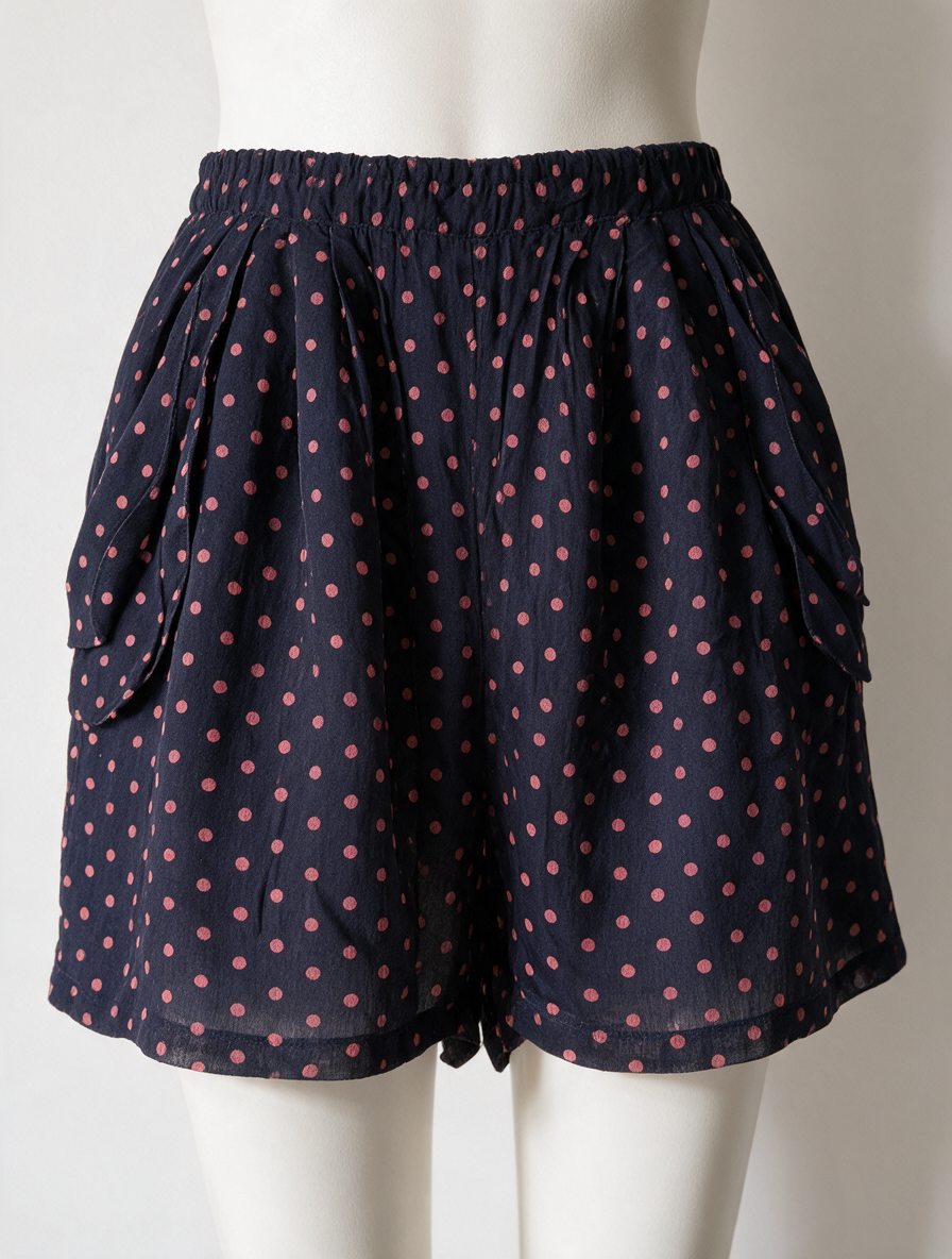 TOPSHOP - Short - blauw met roze stippen, losse pasvorm, steekzakken - S