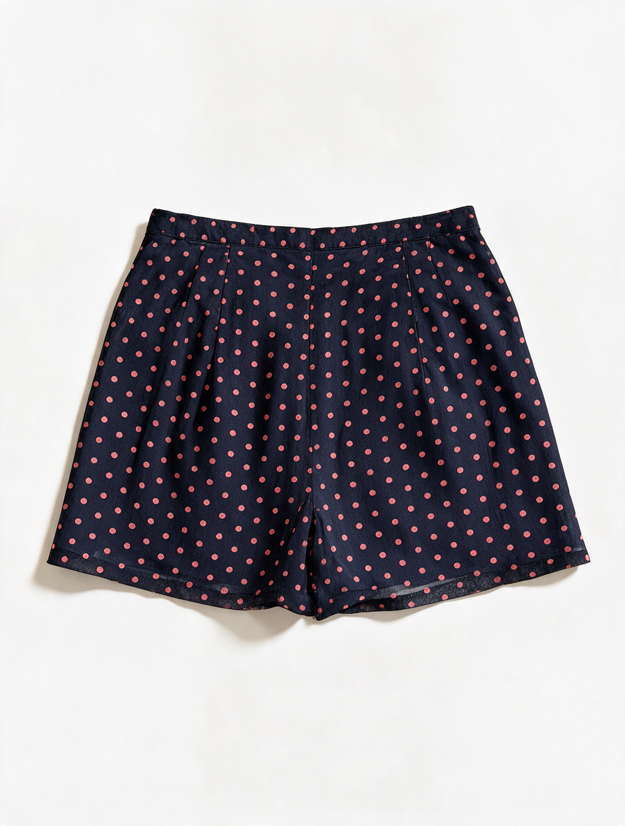 TOPSHOP - Short - blauw met roze stippen, losse pasvorm, steekzakken - S