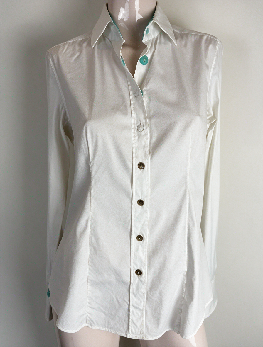 Caliban - Blouse - wit, turquoise accenten, getailleerd - XL