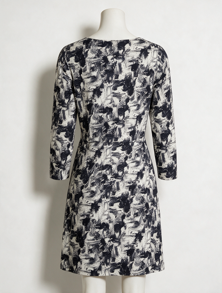 ESSENTIEL Antwerp - Jurk - navy-wit, abstracte print, V-hals - S