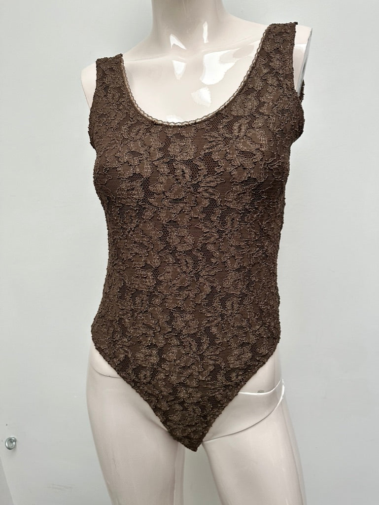 Orna Farho - Body - bruin, doorschijnend kant, bloemenmotief - M