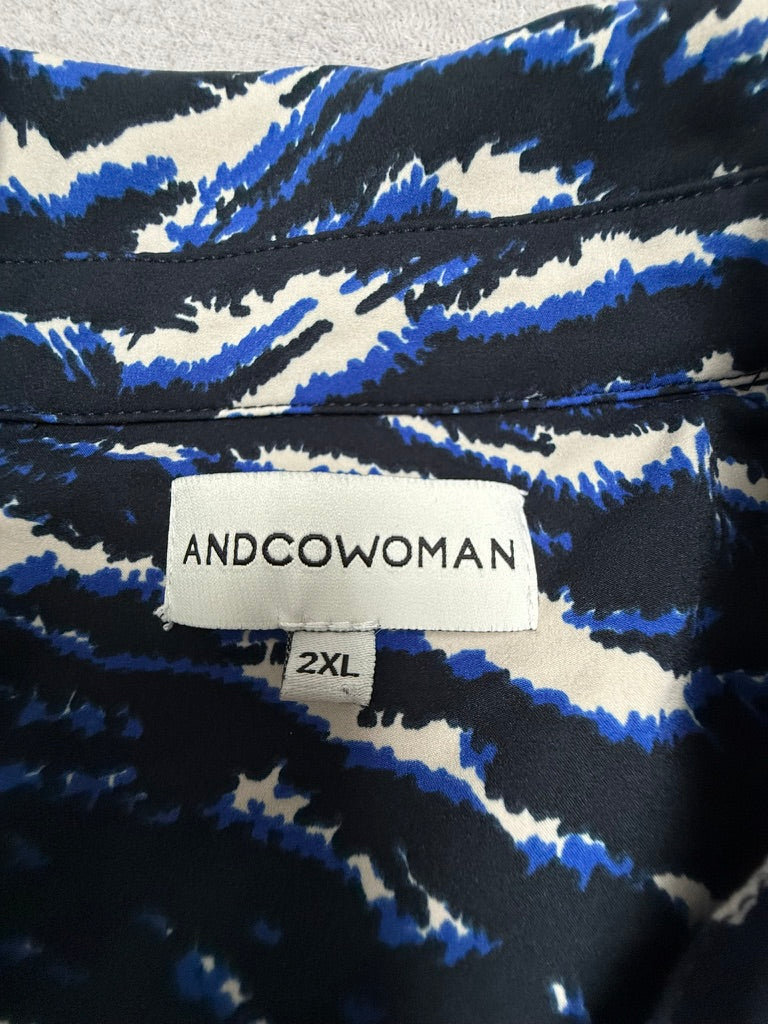 &Co Woman - Jurk - dierenprint, colkraag, doorknoopsluiting - XXL