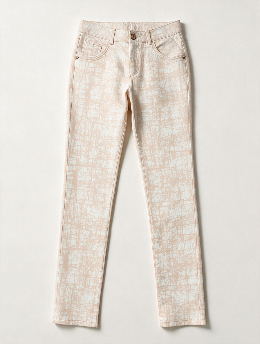 PARA MI - Broek - beige/wit/roze, abstract patroon, rechte pijp