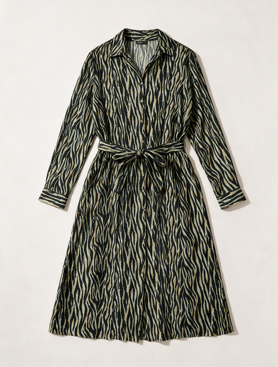 Garcia - Jurk - zebraprint, midi-lengte, ceintuur - S