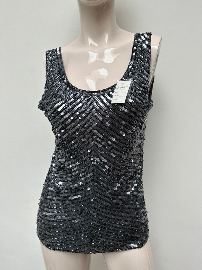Top met pailletten maat M grijs