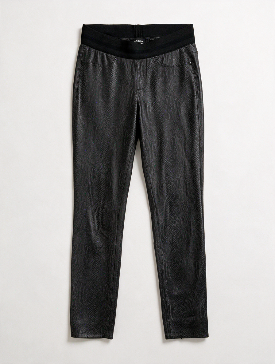 CAMBIO - Broek - zwart, slangenprint, elastische tailleband - S