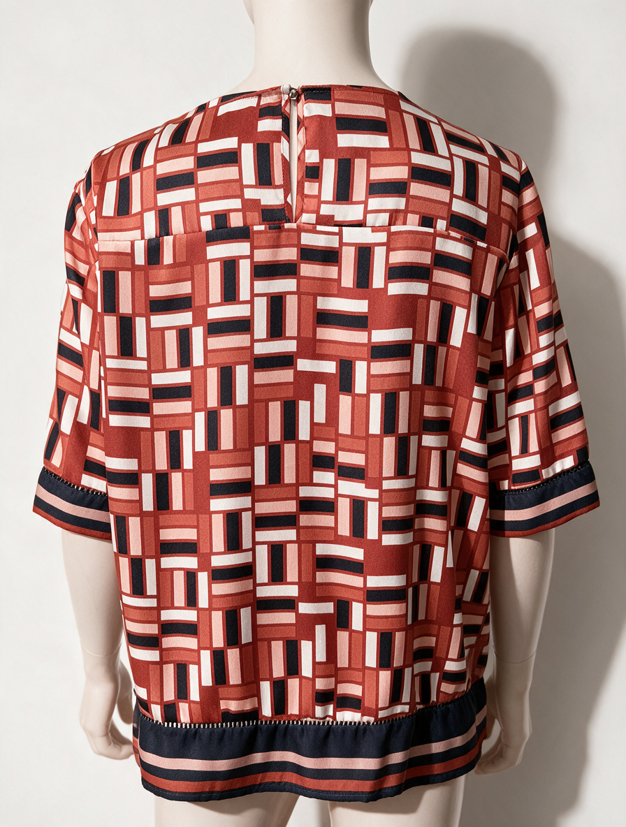 Mayerline Brussels - Blouse - geometrische print, rood/roze/wit/zwart, korte mouw - M