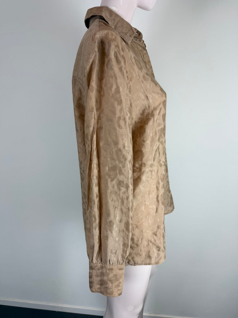 Scotch & Soda - Blouse - goud-beige, jacquard animal print, blinde knoopsluiting - XL