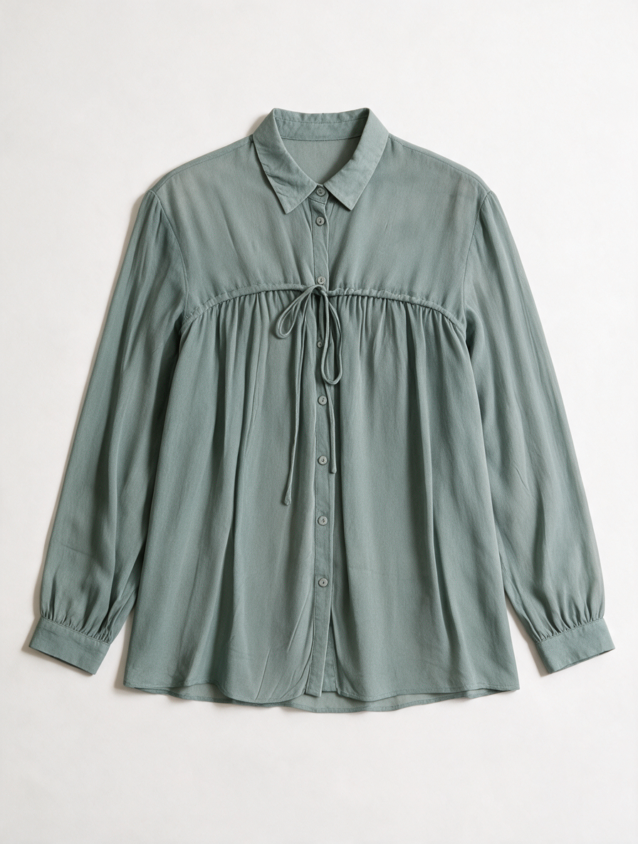 Second Female - Blouse - groen, striklint in de taille, licht doorschijnend - M