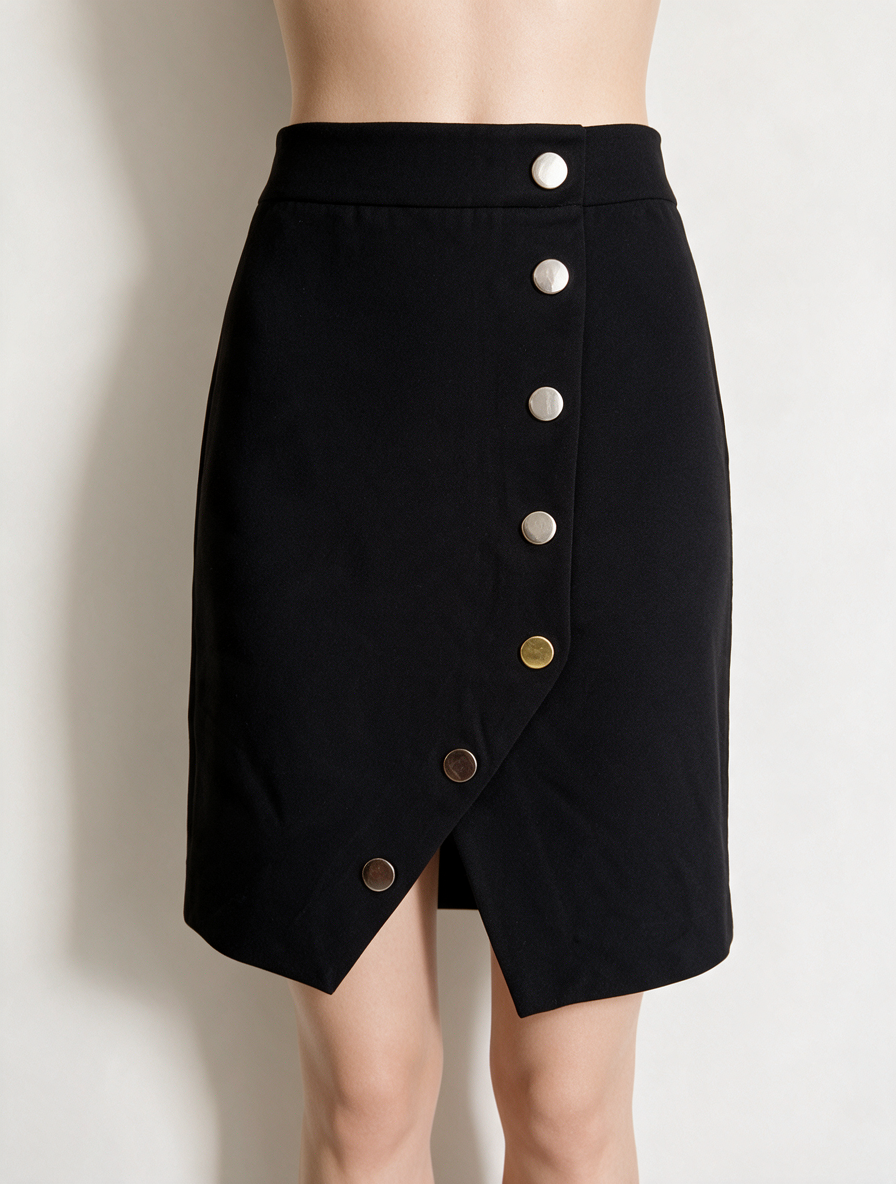 Maje - Rok - zwart, asymmetrische overslag, knoopdetails - L