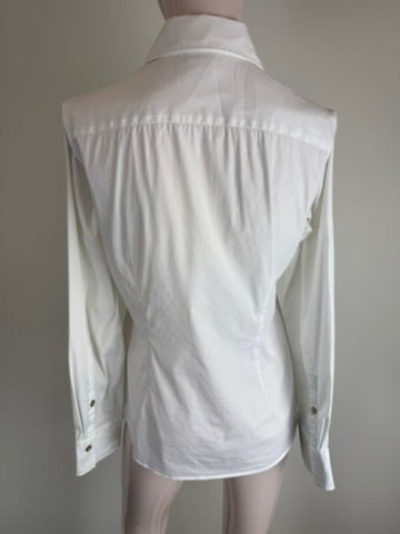 Caliban - Blouse - wit, turquoise accenten, getailleerd - XL